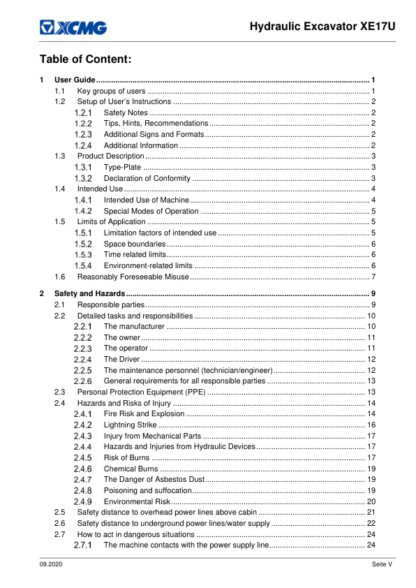 XCMG XE17E Excavator Operator Manual - Image 4