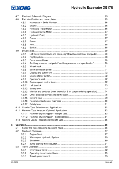 XCMG XE17U Operator Manual - Image 5