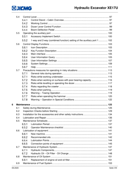 XCMG XE17U Operator Manual - Image 6