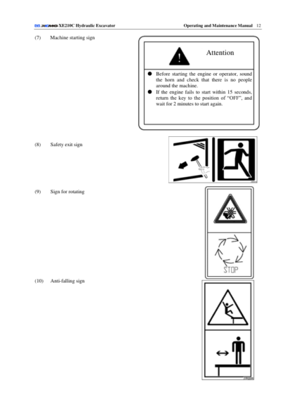 XCMG XE210C Excavator Operation and Maintenance Manual - Image 10