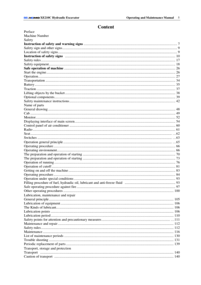 XCMG XE210C Excavator Operation and Maintenance Manual - Image 3