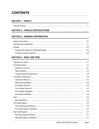Bobcat 2100 2100S Utility Vehicle Service Manual 6901987 - Image 3