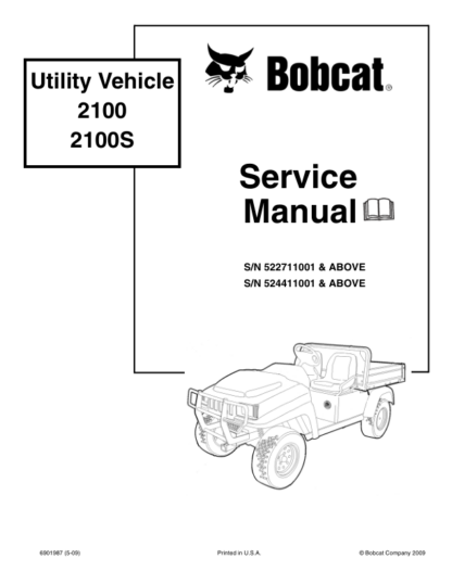 Bobcat 2100 2100S Utility Vehicle Service Manual 6901987 - Image 2