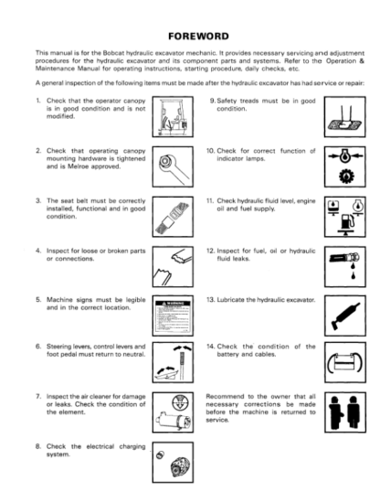 Bobcat 220 Excavator Service Manual SN 15001 - Image 6