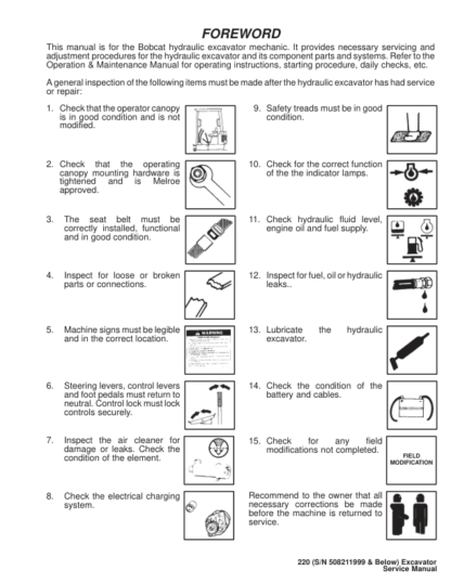 Bobcat X220 Excavator Service Manual SN 508211999 - Image 5