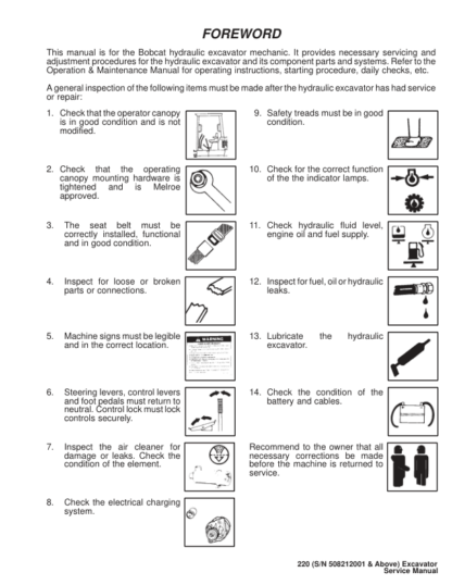 Bobcat X220 Excavator Service Manual SN 508212001 - Image 4