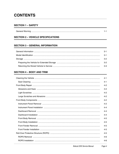 Bobcat 2200 Utility Vehicle Service Manual 6903129 - Image 3