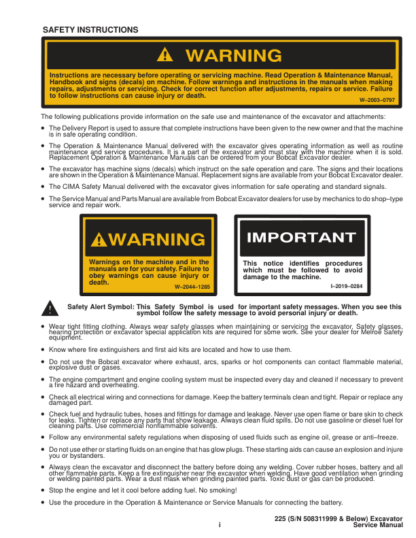 Bobcat X225 Excavator Service Manual SN 508311001 508311999 - Image 6