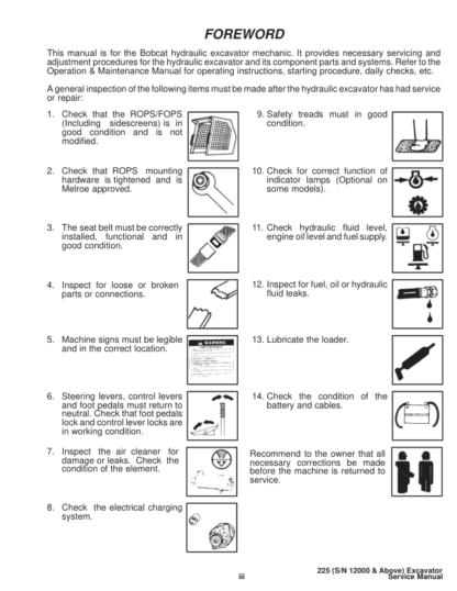 Bobcat X225 Excavator Service Manual SN 508312000 - Image 4