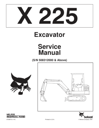 Bobcat X225 Excavator Service Manual SN 508312000 - Image 2