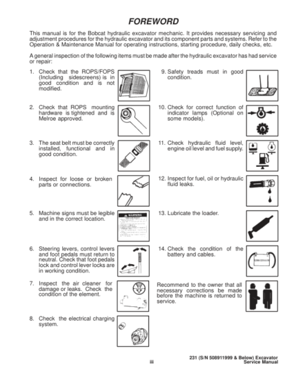 Bobcat X231 Excavator Service Manual SN 508911999 - Image 4