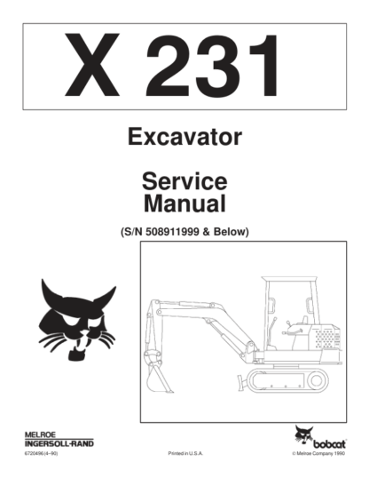 Bobcat X231 Excavator Service Manual SN 508911999 - Image 2