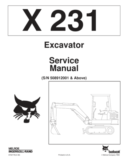 Bobcat X231 Excavator Service Manual SN 508912001 - Image 2