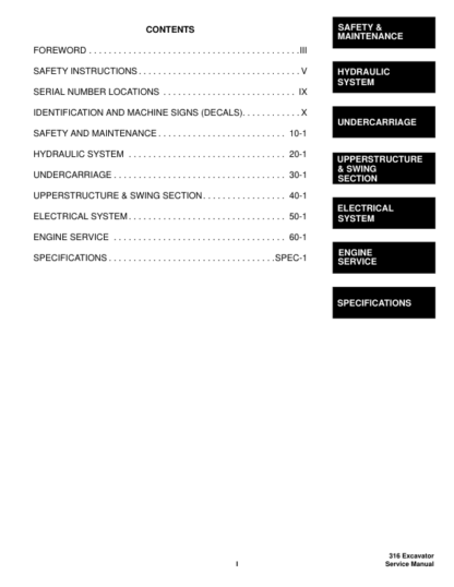 Bobcat 316 Excavator Service Manual SN 522811001 522911001 - Image 4
