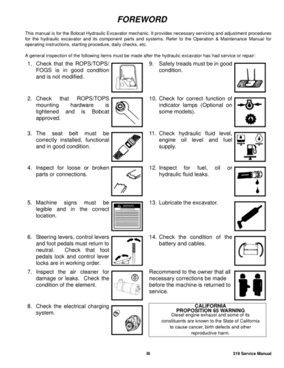 Bobcat 319 Excavator Service Manual SN 563311001 - Image 5