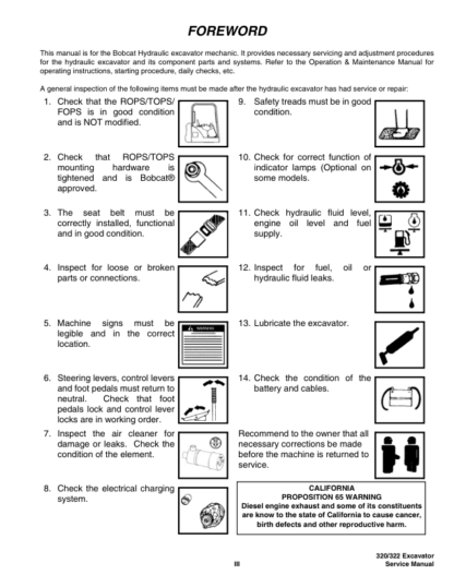 Bobcat 320 320L 322 Excavator Service Manual SN 223811001 223511001 - Image 5