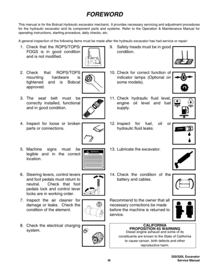 Bobcat 320 320L Excavator Service Manual SN 224511001 - Image 5