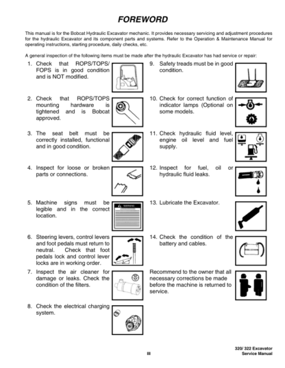Bobcat 320 322 Excavator Service Manual SN 223911001 224011001 - Image 5