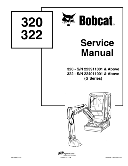 Bobcat 320 322 Excavator Service Manual SN 223911001 224011001 - Image 2
