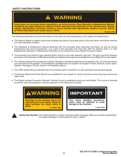Bobcat X320 Excavator Service Manual SN 511720001 - Image 5