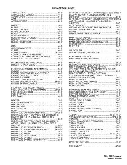 Bobcat 325 328 Excavator Service Manual SN 232511001 232411001 - Image 3
