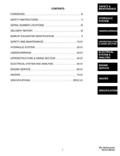 Bobcat 325 328 Excavator Service Manual SN 232511001 232411001 - Image 4