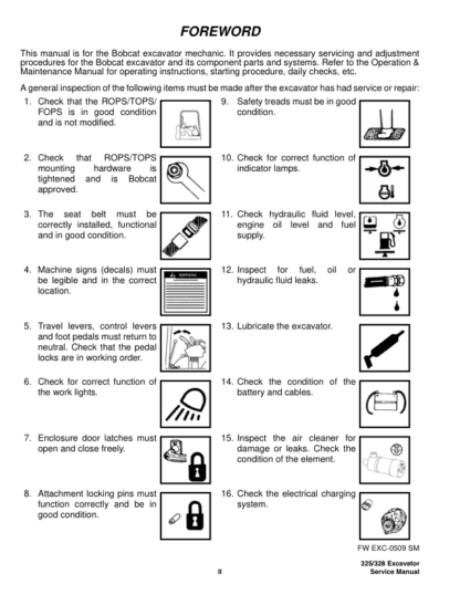 Bobcat 325 328 Excavator Service Manual SN 234111001 234211001 - Image 6