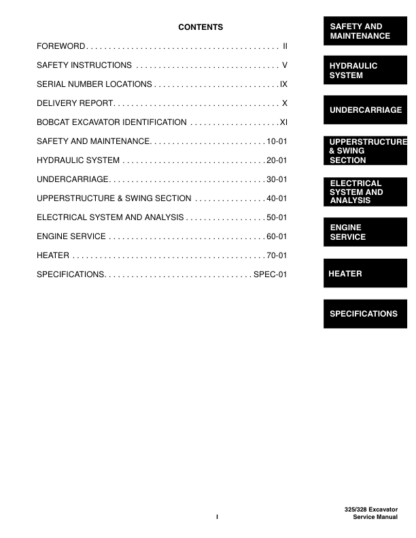Bobcat 325 328 Excavator Service Manual SN 234111001 234211001 - Image 5