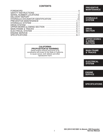 Bobcat X325 X328 Excavator Service Manual SN 514013001 516611001 - Image 5