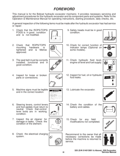 Bobcat X325 X328 Excavator Service Manual SN 514013001 516611001 - Image 6