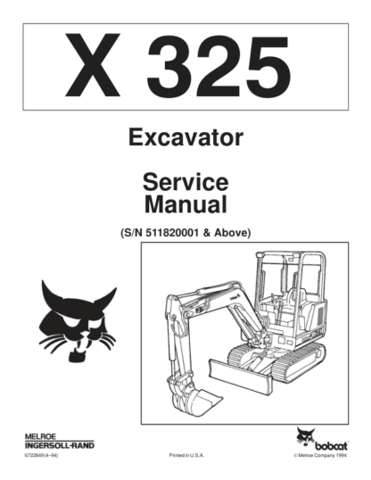 Bobcat X325 Excavator Service Manual SN 511820001 - Image 2