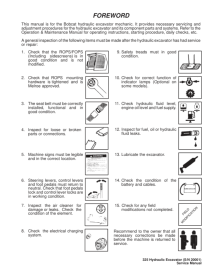 Bobcat X325 Excavator Service Manual SN 511820001 - Image 4