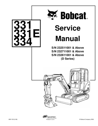 Bobcat 331 331E 334 Excavator Service Manual SN 232- - Image 2