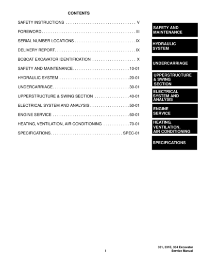 Bobcat 331 331E 334 Excavator Service Manual SN 232- - Image 5