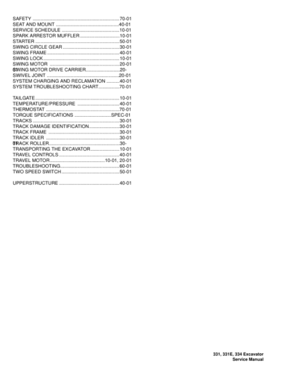 Bobcat 331 331E 334 Excavator Service Manual SN 232- - Image 4