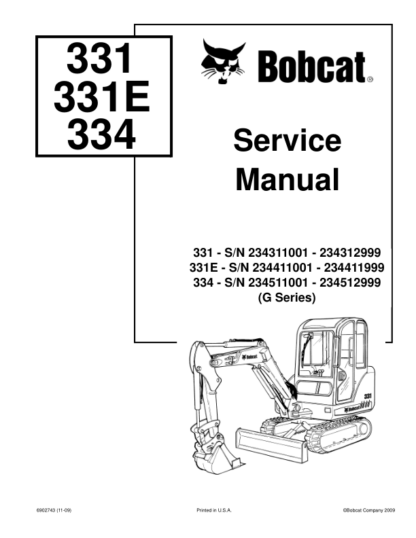 Bobcat 331 331E 334 Excavator Service Manual SN 234- 334- - Image 2