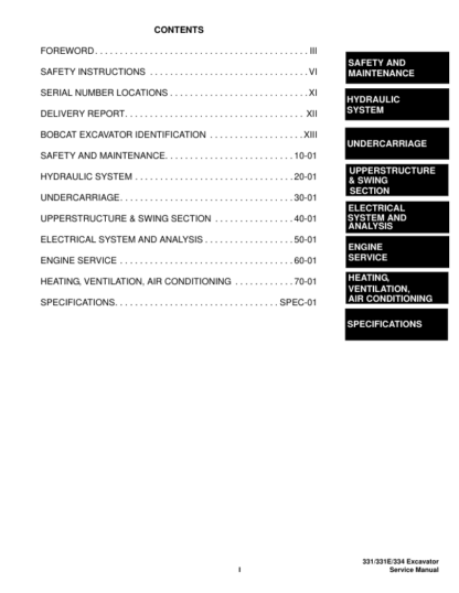 Bobcat 331 331E 334 Excavator Service Manual SN 234- 334- - Image 5