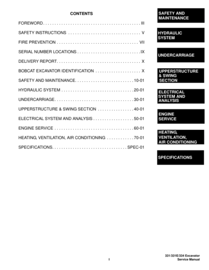 Bobcat 331 331E 334 Excavator Service Manual SN 234313000 - Image 5