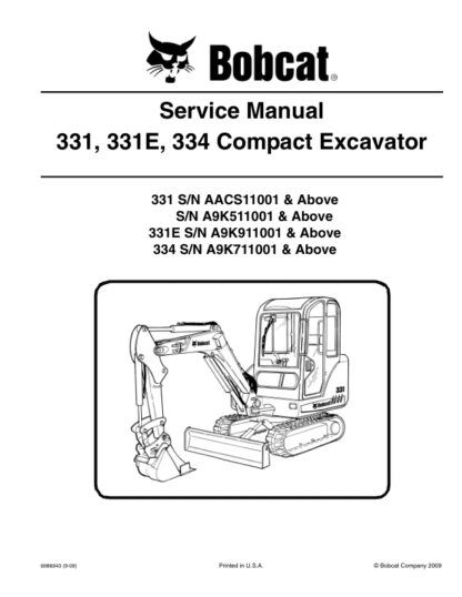 Bobcat 331 331E 334 Excavator Service Manual SN AACS11001 - Image 2