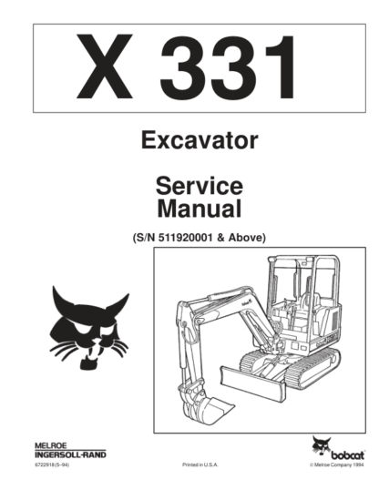Bobcat X331 Excavator Service Manual SN 511920001 - Image 2