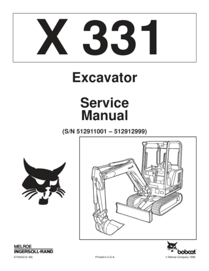 Bobcat X331 Excavator Service Manual SN 512911001 512912999 - Image 2