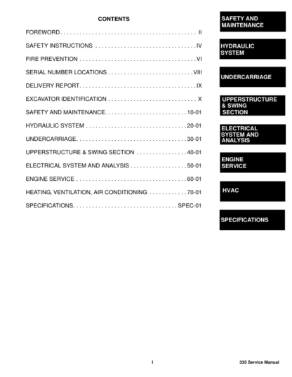 Bobcat 335 Compact Excavator Service Manual SN A16U11001 - Image 5