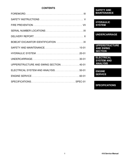 Bobcat 418 Excavator Service Manual SN AB4711001 - Image 4