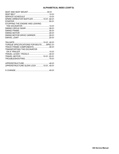 Bobcat 425 428 Excavators Service Manual SN A1HW11001 - Image 4