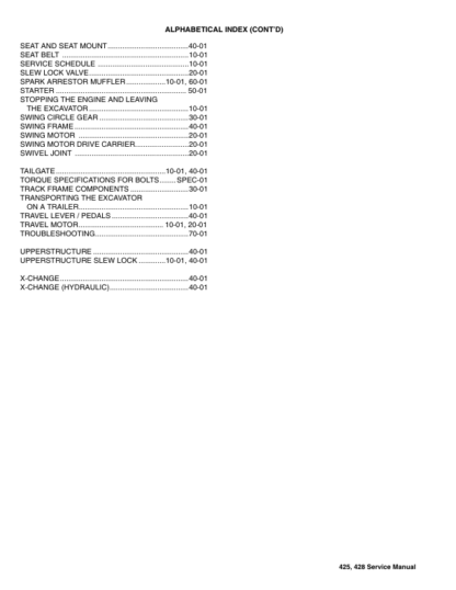 Bobcat 425 428 Excavators Service Manual SN AACJ11001 A9K311001 A9K411001 - Image 4