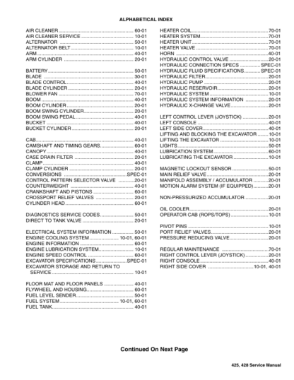 Bobcat 425 428 Excavators Service Manual SN AACJ11001 A9K311001 A9K411001 - Image 3