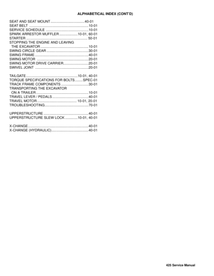 Bobcat 425 Excavator Service Manual SN A1HW11001 - Image 4