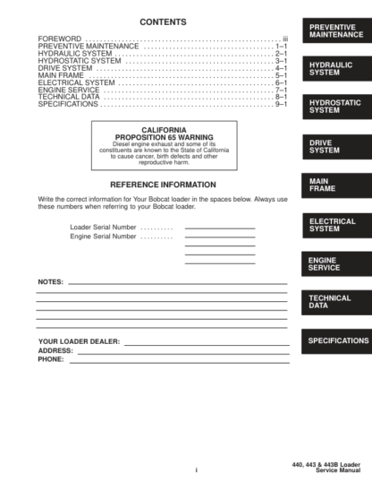 Bobcat 440 443 443B Skid Steer Loaders Service Manual - Image 3