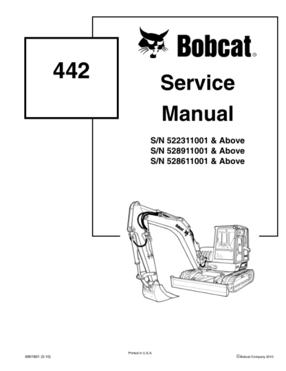 Bobcat 442 Excavator Service Manual SN 522311001 528911001 528611001 - Image 2