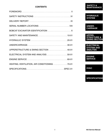 Bobcat 442 Excavator Service Manual SN ADBR11001 ADBS11001 - Image 5